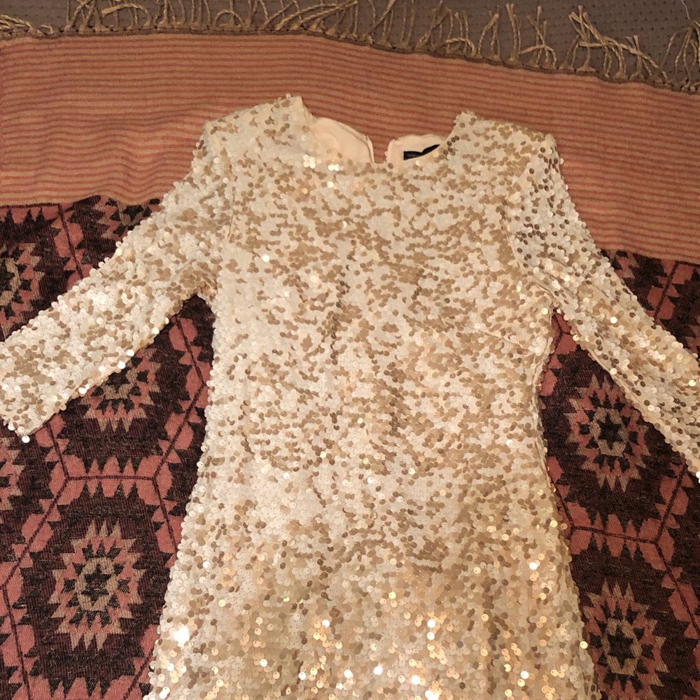 French Connection white and gold sequins dress
